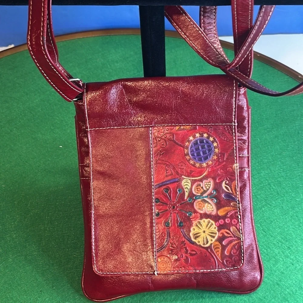 G&P CREACIONES RED FLORAL  CROSSBODY BAG & LAVISHY RED EMBROIDERED WALLET